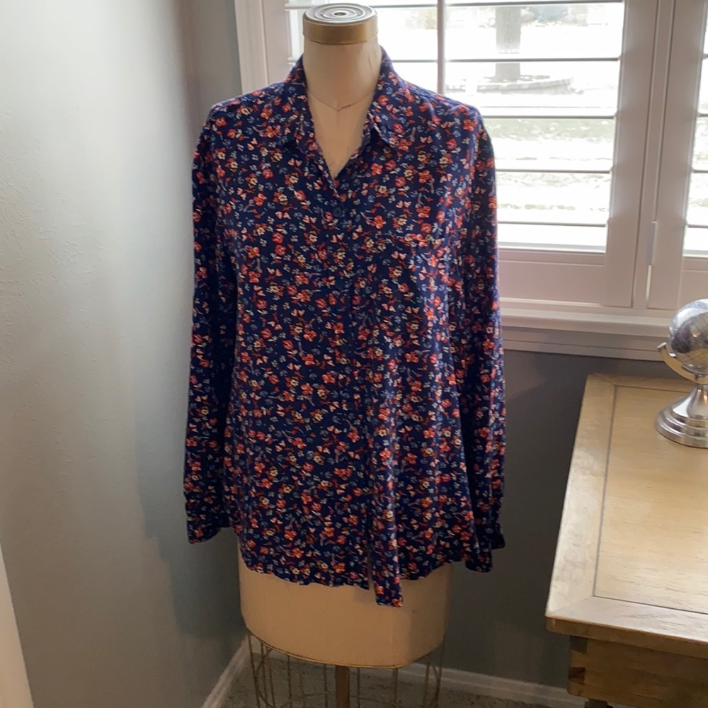 Navy and red floral blouse